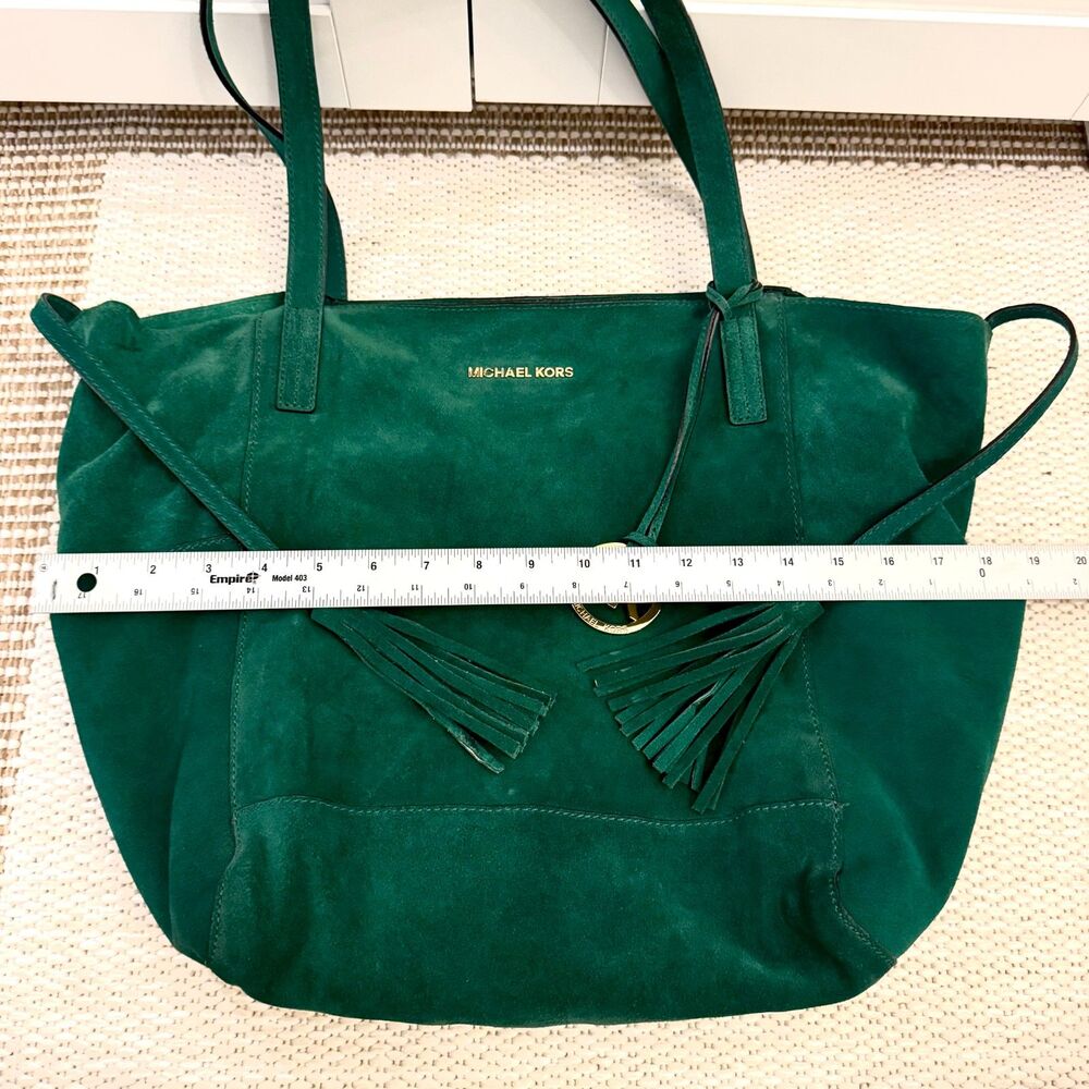 Michael Kors Ashbury Large Suede Grab Bag - Emerald, Gold Accents, Dust Bag - Picture 7 of 12